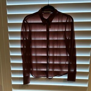 Sheer Brown Button-Up Blouse